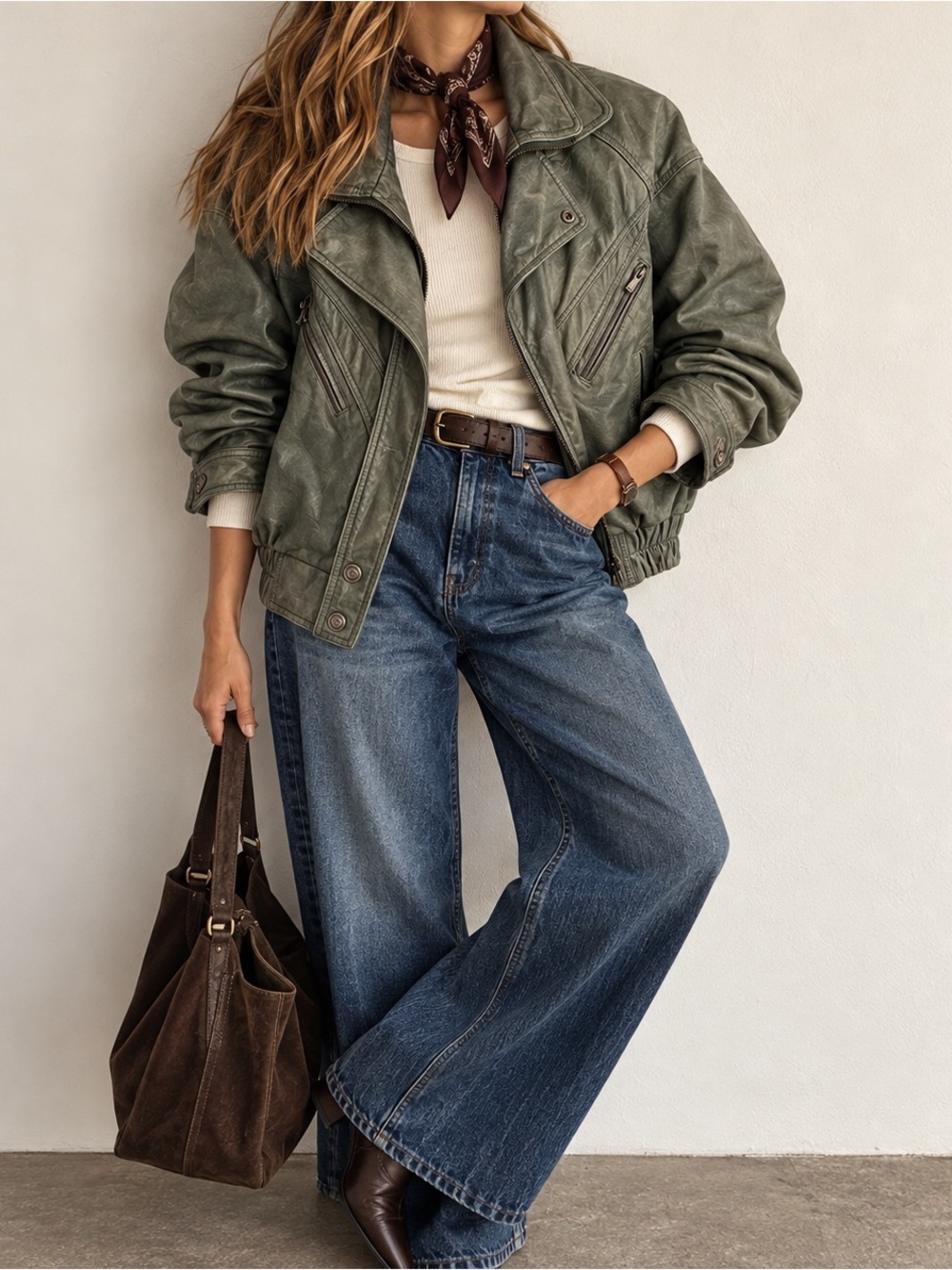 Vintage Olive Green Leather Bomber Jacket Moto Flight Jacket Men’s S